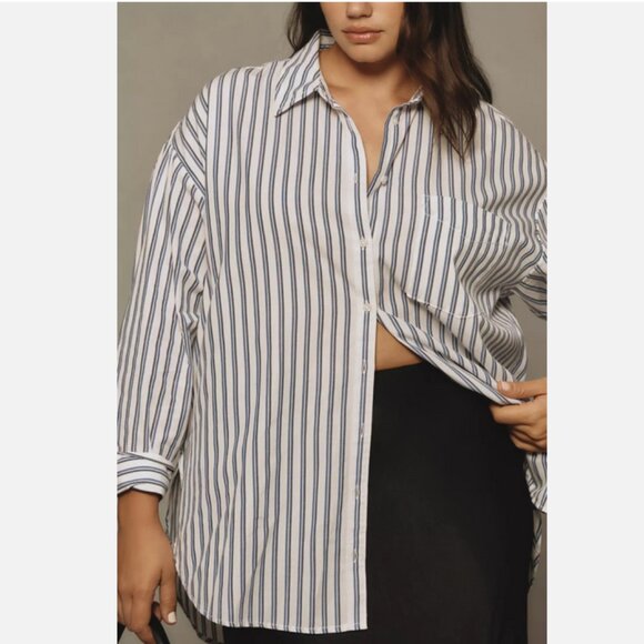 Anthropologie Maeve The Bennet Buttondown Shirt Top Indigo Stripe XS XXS NWT - Picture 7 of 8